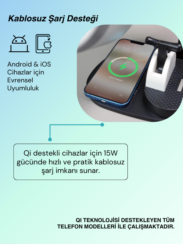 Tcherchi 3'ü 1 Arada Uçak Fanı – Kablosuz Şarj, Hava Nemlendirici, USB Mini Soğutucu Fan