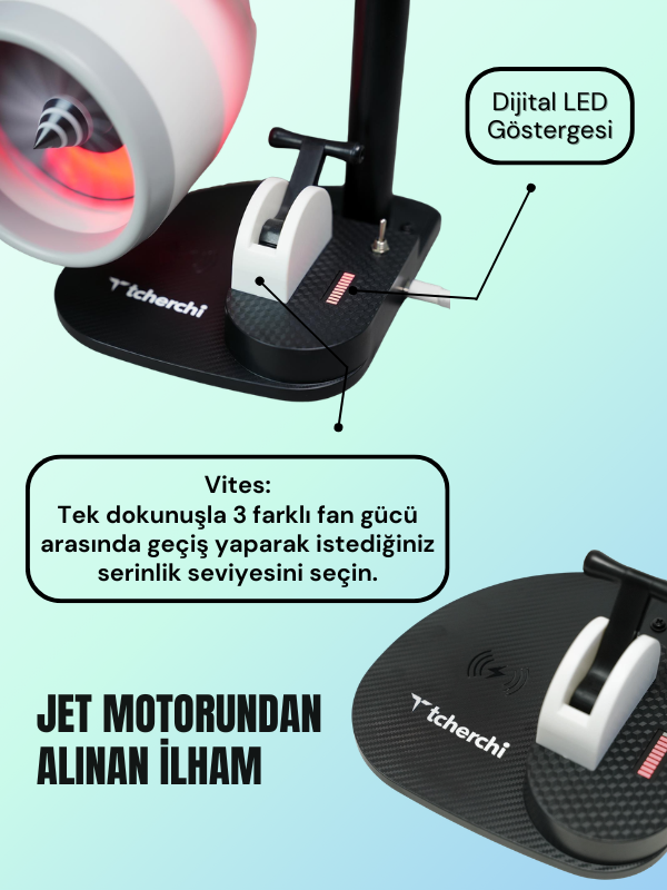 Tcherchi 3'ü 1 Arada Uçak Fanı – Kablosuz Şarj, Hava Nemlendirici, USB Mini Soğutucu Fan