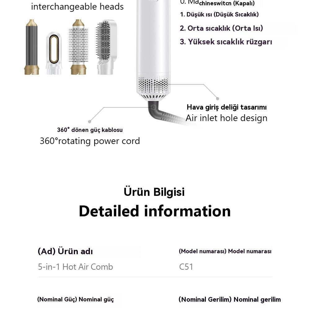 Tcherchi 5'i 1 Arada Çok Fonksiyonlu Saç Şekillendirme Seti