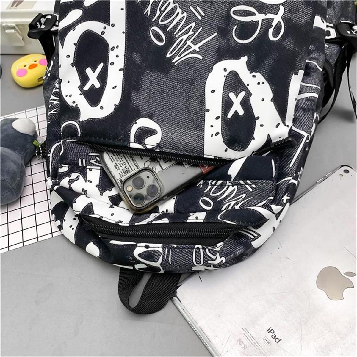 Tcherchi Büyük Kapasiteli Grafiti Desenli Okul Sırt Çantası