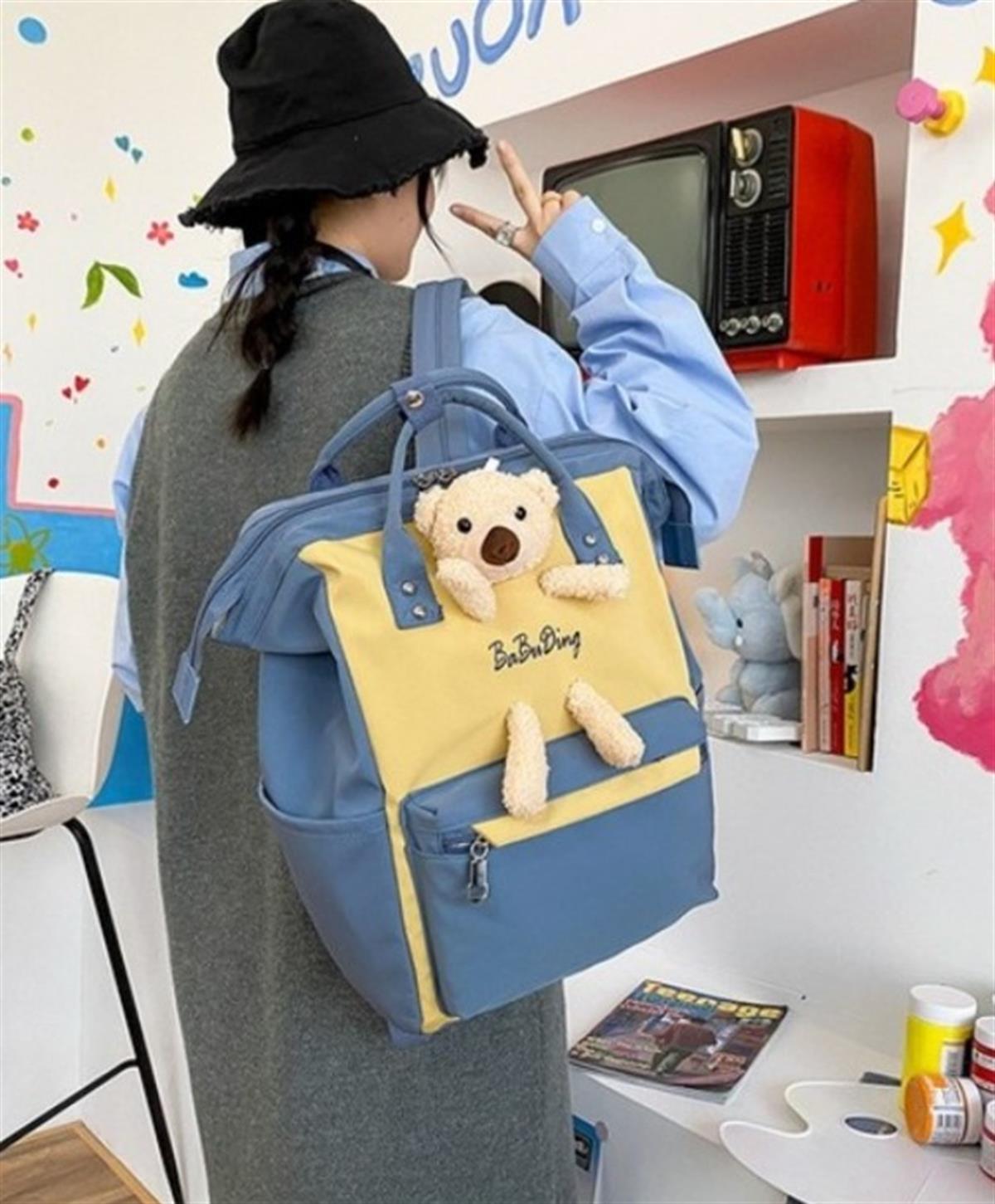 Tcherchi Büyük Kapasiteli Karikatür Ayı Tasarım Yan Cep Okul Sırt Çantası