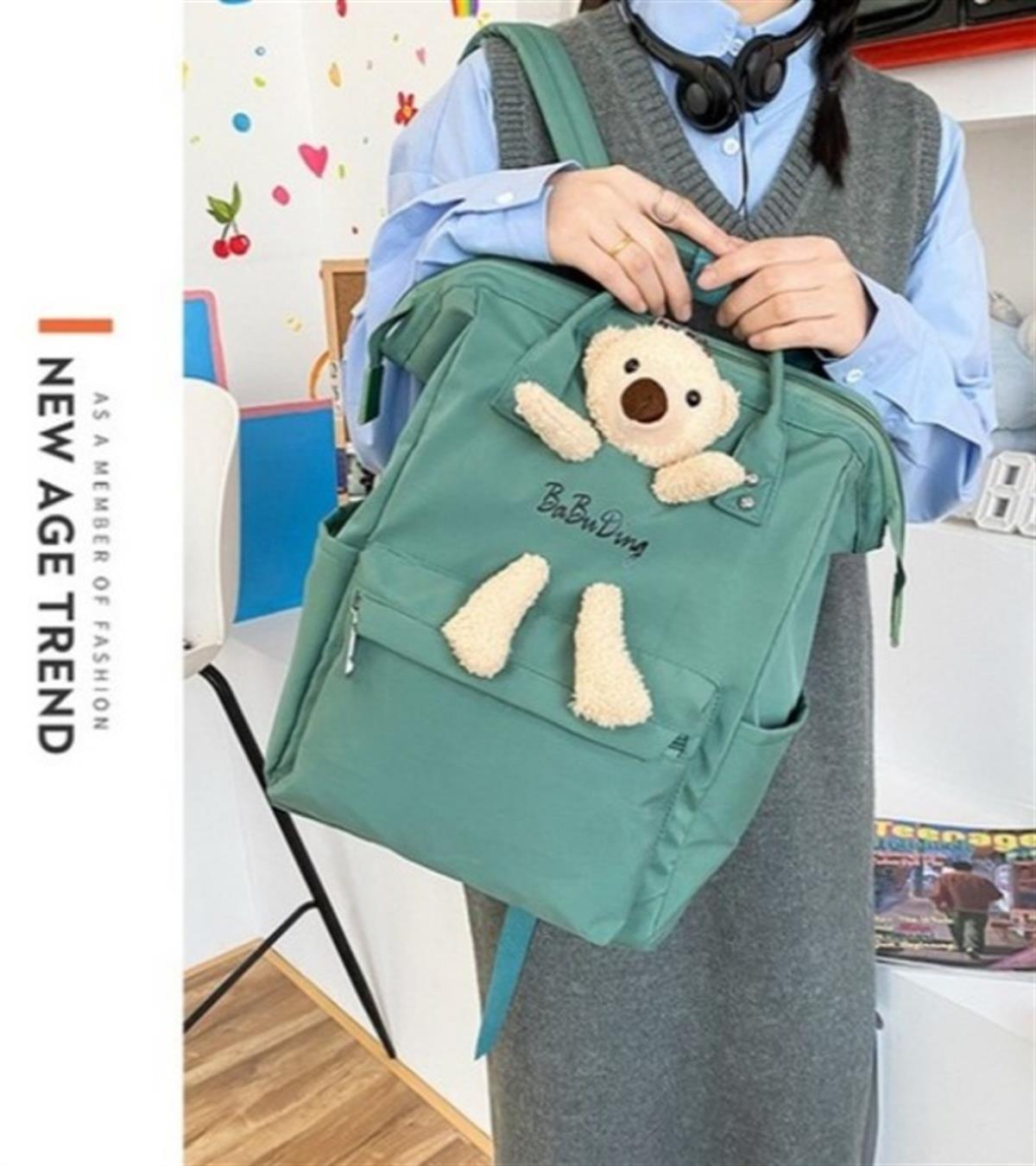 Tcherchi Büyük Kapasiteli Karikatür Ayı Tasarım Yan Cep Okul Sırt Çantası