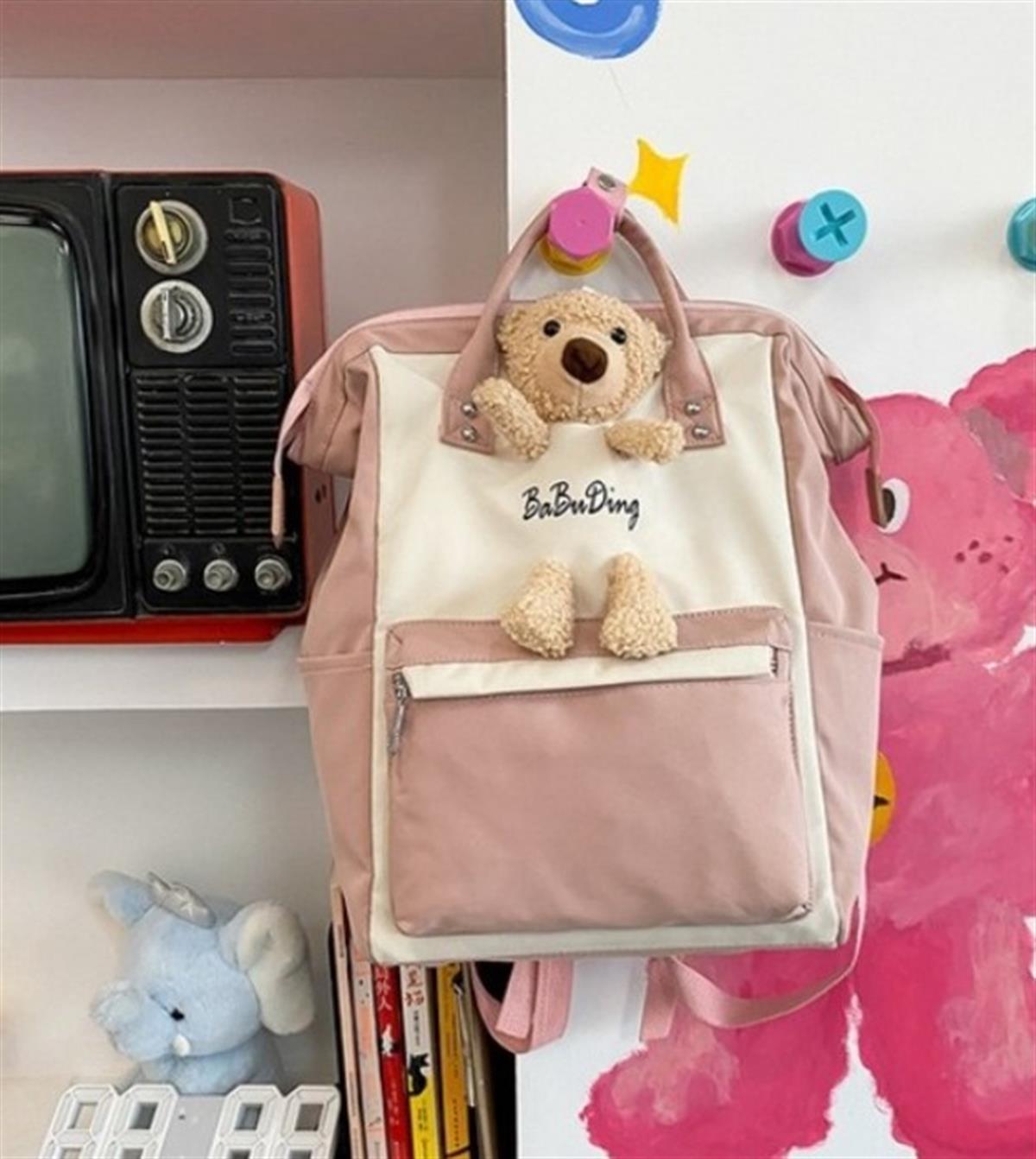 Tcherchi Büyük Kapasiteli Karikatür Ayı Tasarım Yan Cep Okul Sırt Çantası