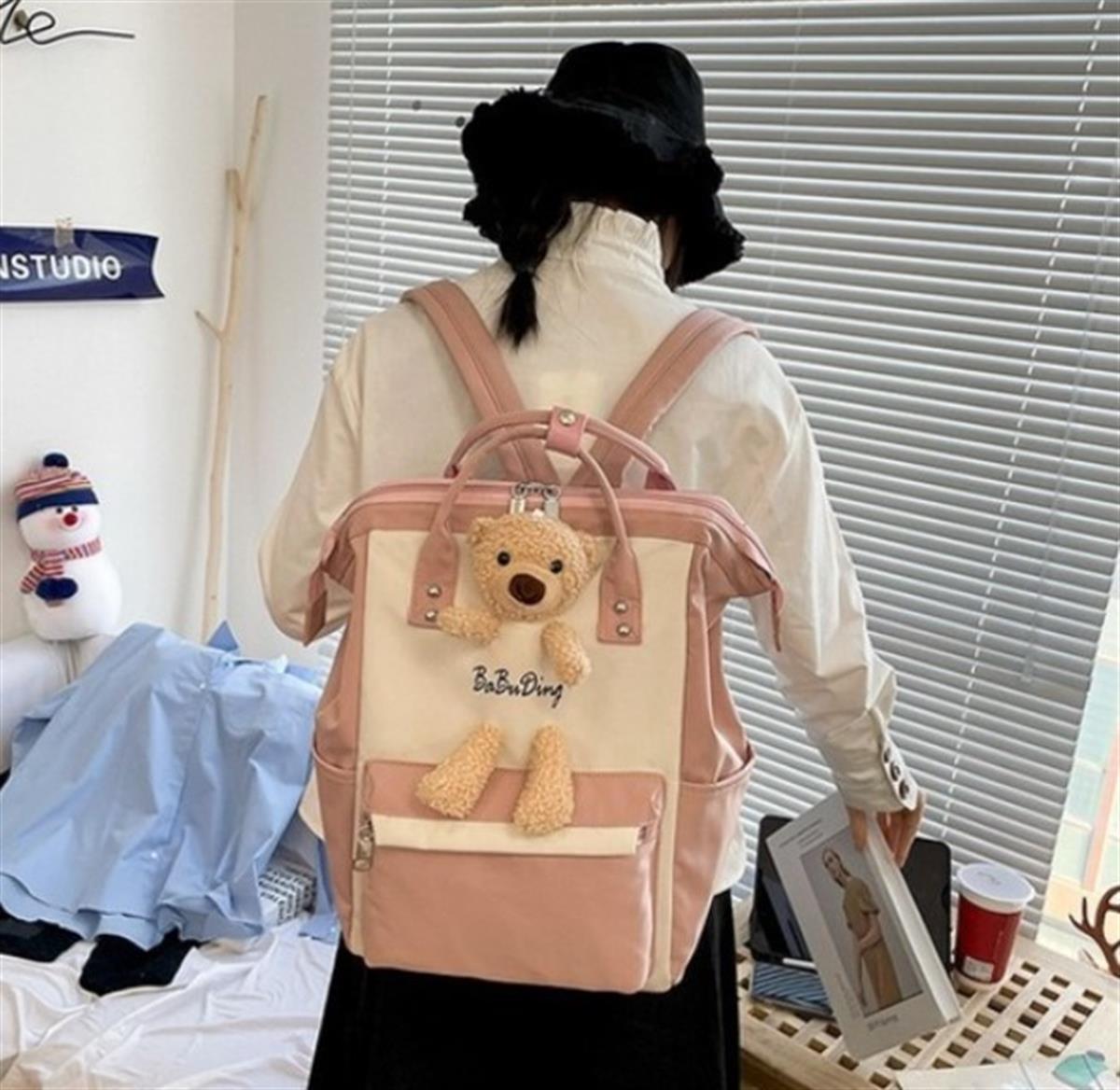 Tcherchi Büyük Kapasiteli Karikatür Ayı Tasarım Yan Cep Okul Sırt Çantası