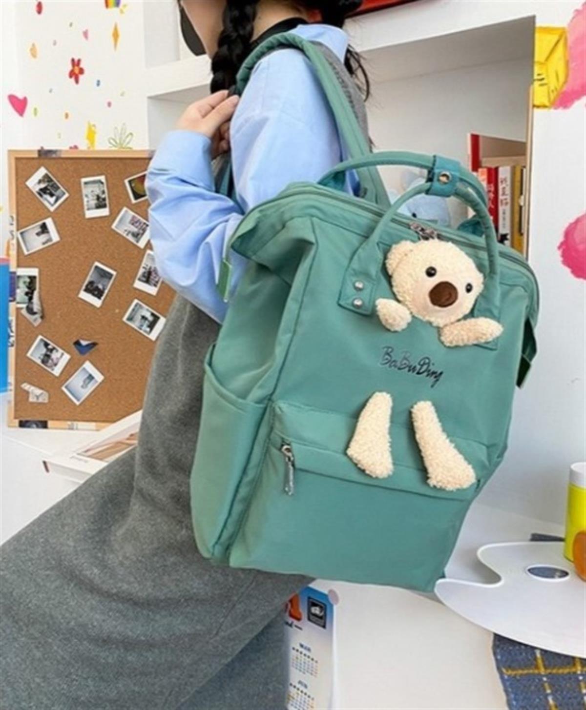 Tcherchi Büyük Kapasiteli Karikatür Ayı Tasarım Yan Cep Okul Sırt Çantası