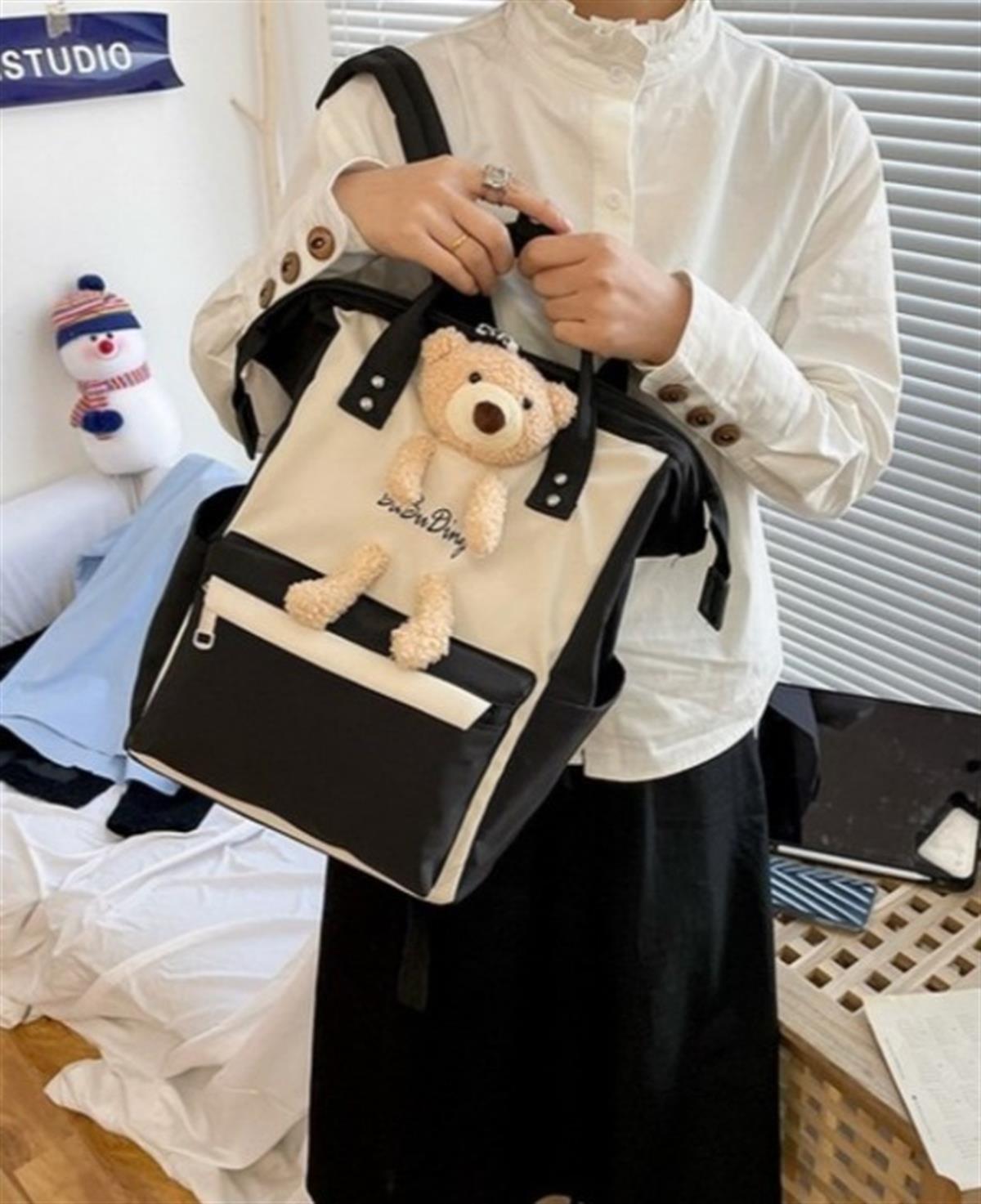 Tcherchi Büyük Kapasiteli Karikatür Ayı Tasarım Yan Cep Okul Sırt Çantası