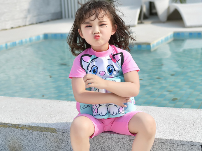 Tcherchi Çocuklar için Yüzme Öğrenme Tek Parça Çizgi Film Baskılı Yüzen Mayo