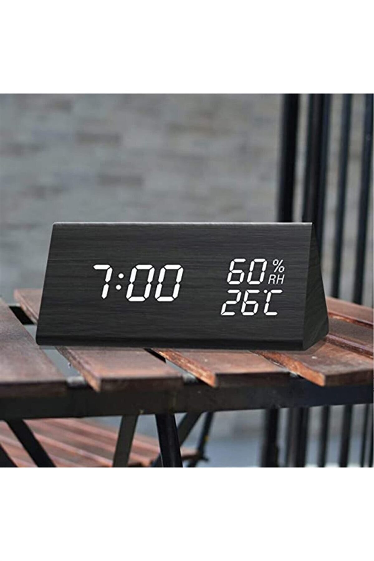 Tcherchi Dereceli Nem Ölçerli Alarmlı Ahşap Masa Saati SİYAH