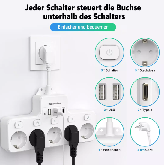 Tcherchi Dörtlü Akım Korumalı Uzatmalı Priz