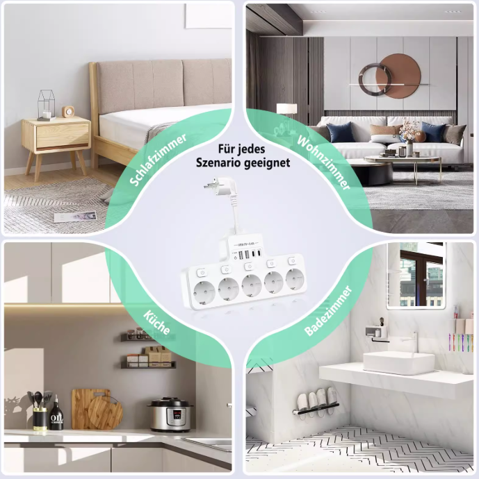 Tcherchi Dörtlü Akım Korumalı Uzatmalı Priz