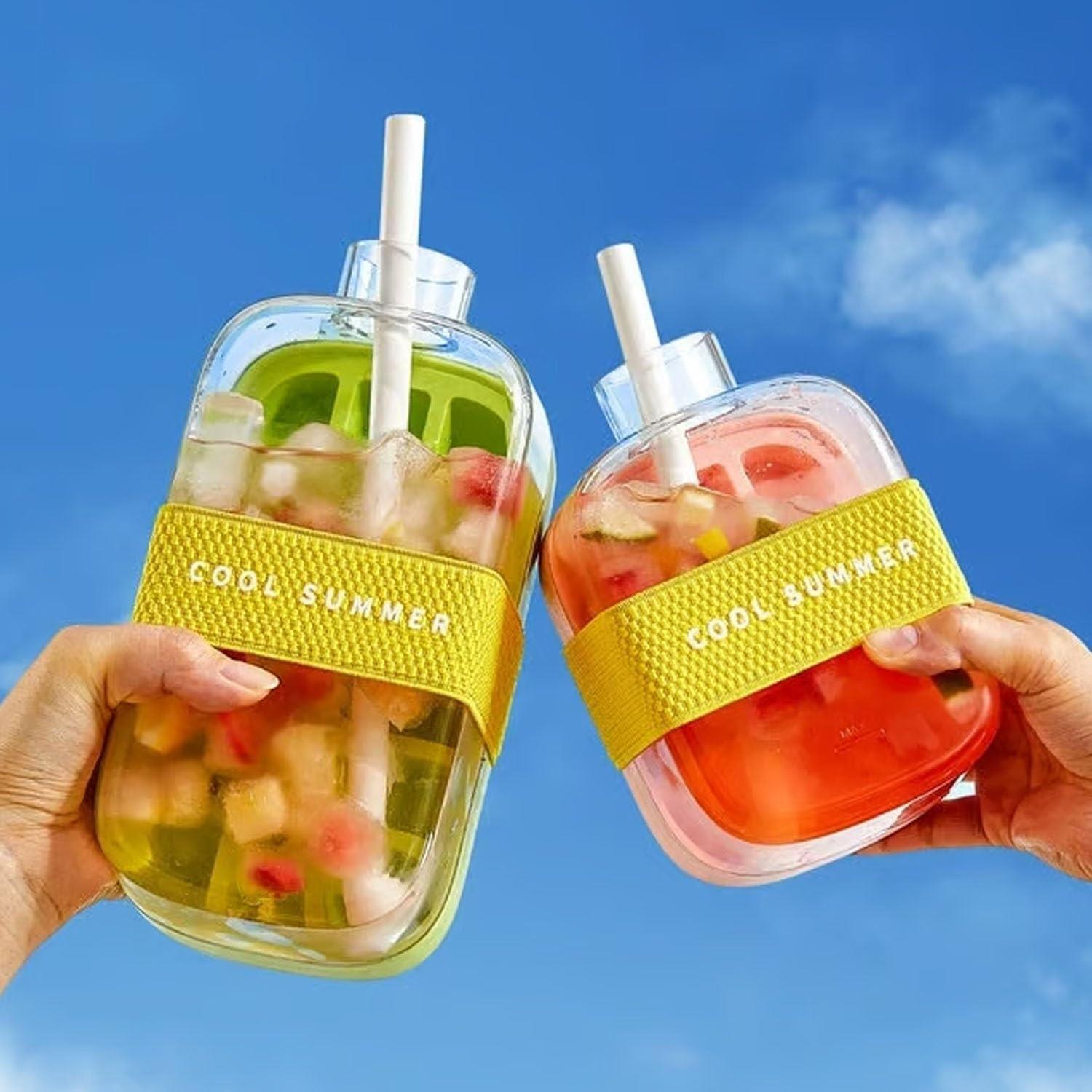 Tcherchi IceBottle 2'si 1 Arada – Buz Küpü + Taşınabilir Su Şişesi, Serin Yaz İçin Pipetli Buz Küpü Kalıp Su Şişesi