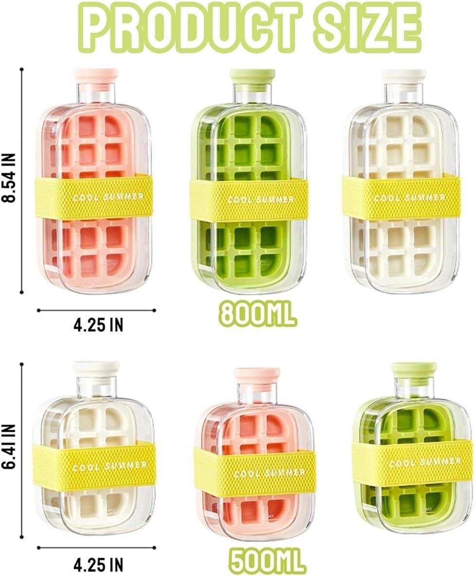 Tcherchi IceBottle 2'si 1 Arada – Buz Küpü + Taşınabilir Su Şişesi, Serin Yaz İçin Pipetli Buz Küpü Kalıp Su Şişesi