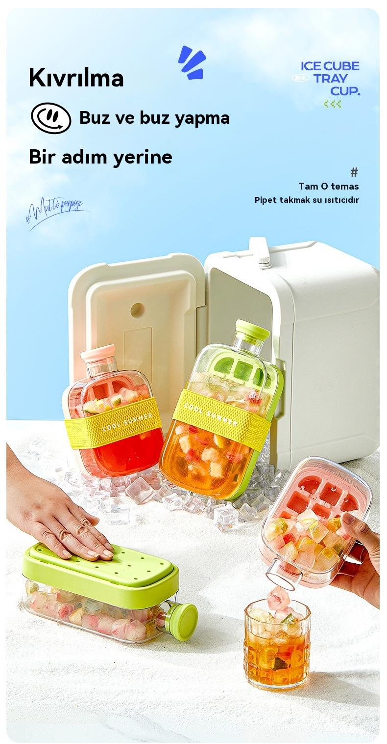 Tcherchi IceBottle 2'si 1 Arada – Buz Küpü + Taşınabilir Su Şişesi, Serin Yaz İçin Pipetli Buz Küpü Kalıp Su Şişesi
