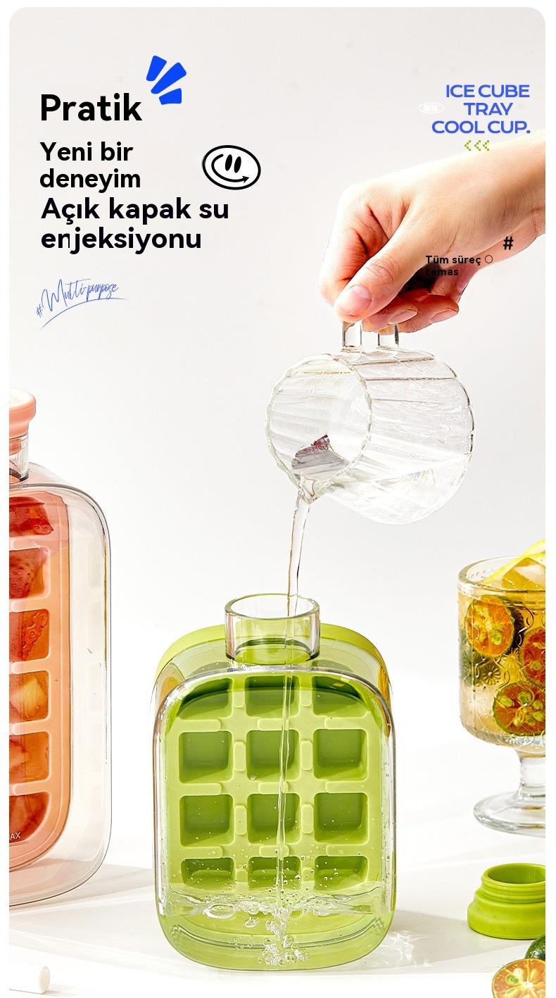 Tcherchi IceBottle 2'si 1 Arada – Buz Küpü + Taşınabilir Su Şişesi, Serin Yaz İçin Pipetli Buz Küpü Kalıp Su Şişesi