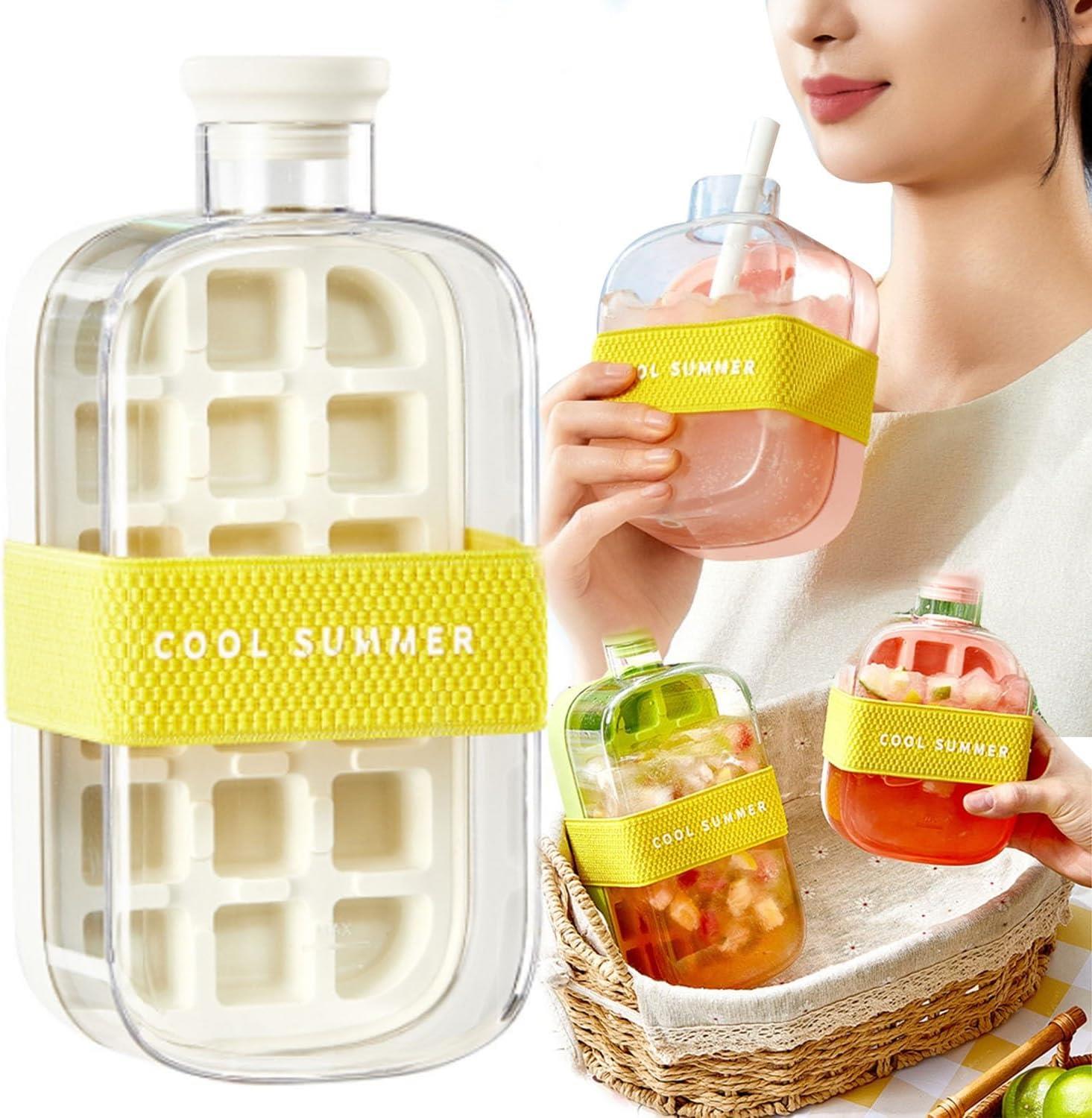 Tcherchi IceBottle 2'si 1 Arada – Buz Küpü + Taşınabilir Su Şişesi, Serin Yaz İçin Pipetli Buz Küpü Kalıp Su Şişesi