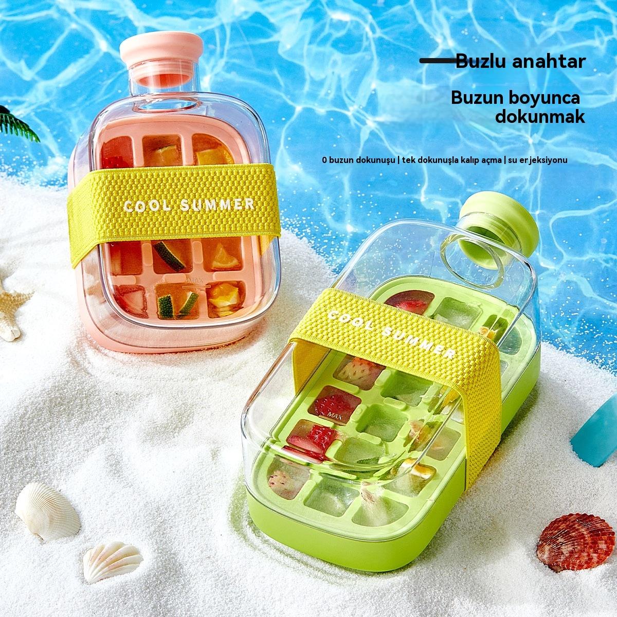 Tcherchi IceBottle 2'si 1 Arada – Buz Küpü + Taşınabilir Su Şişesi, Serin Yaz İçin Pipetli Buz Küpü Kalıp Su Şişesi