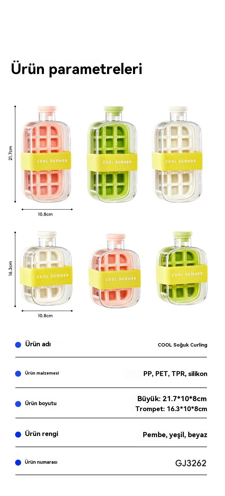 Tcherchi IceBottle 2'si 1 Arada – Buz Küpü + Taşınabilir Su Şişesi, Serin Yaz İçin Pipetli Buz Küpü Kalıp Su Şişesi