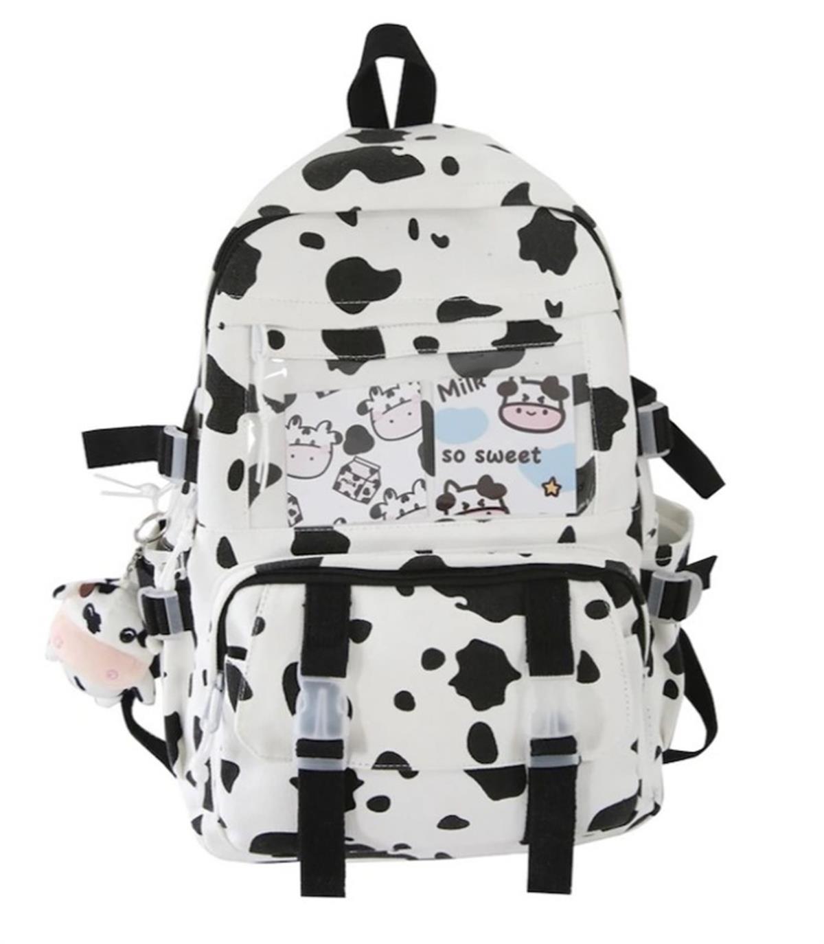 Tcherchi İnek Desen Tasarımlı Pelüş İnek Kolyeli Okul Sırt Çantası