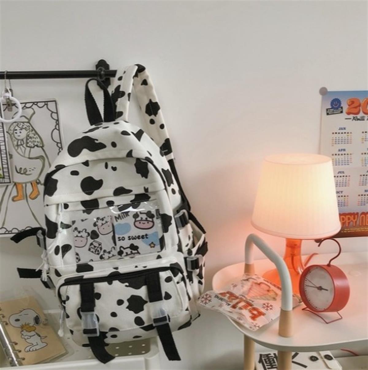 Tcherchi İnek Desen Tasarımlı Pelüş İnek Kolyeli Okul Sırt Çantası