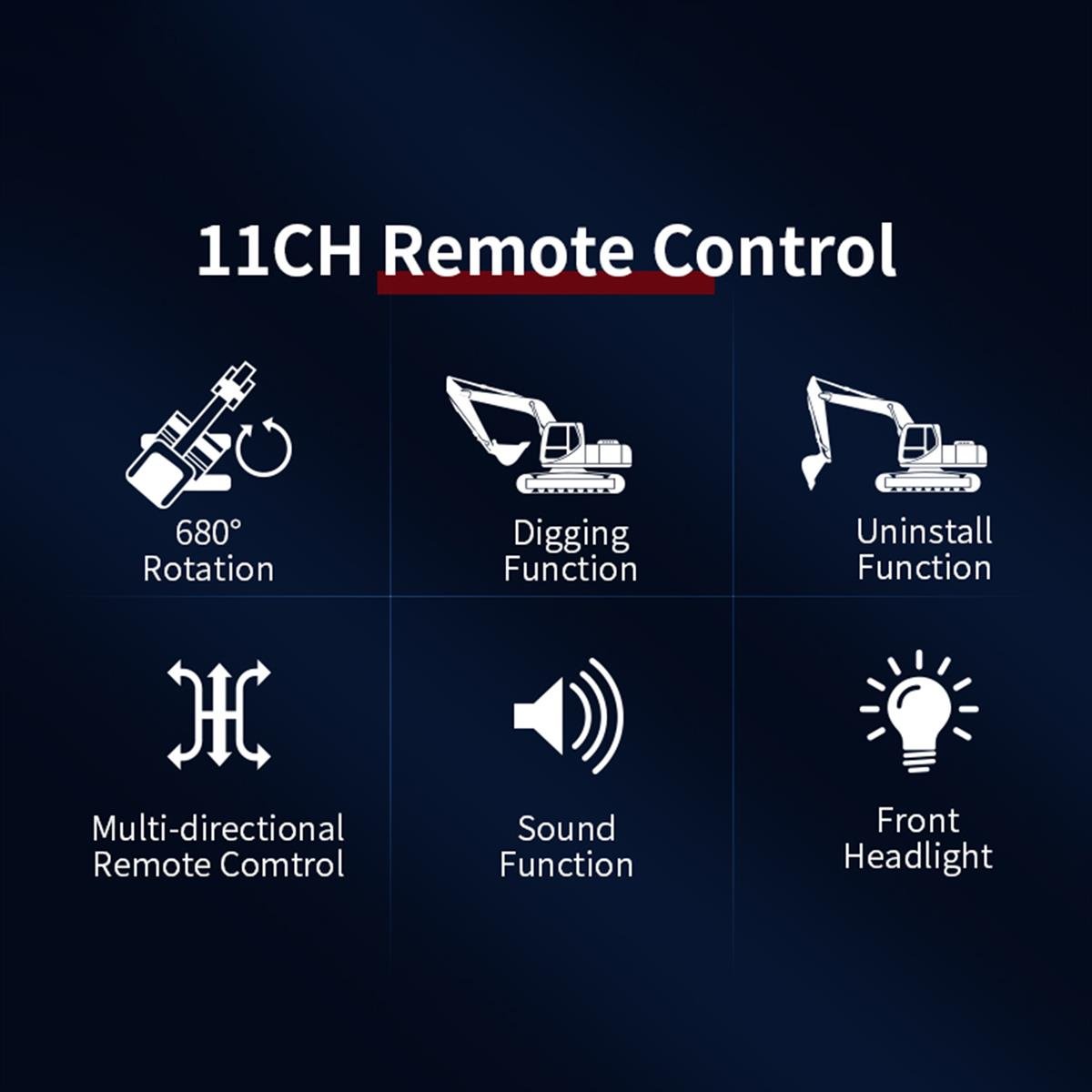 Tcherchi Işıklı Sesli Full Fonksiyon Metal Hareketli Kepçe 2.4ghz Uzaktan Kumandalı 680° Rotasyon Ekskavatör