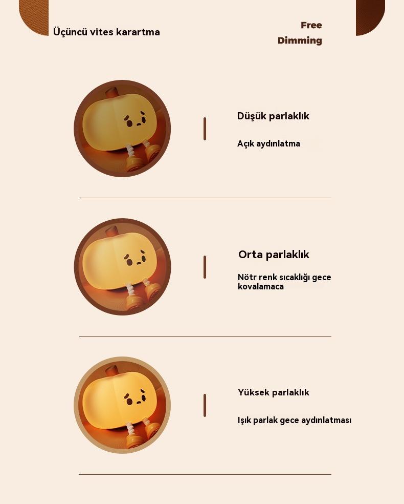 Tcherchi Kabak Gece Lambası, Sevimli Dokunmatik Sensör Lamba Silikon Gece Lambası