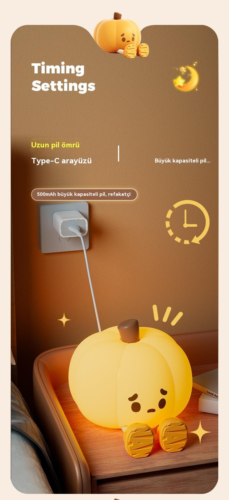 Tcherchi Kabak Gece Lambası, Sevimli Dokunmatik Sensör Lamba Silikon Gece Lambası