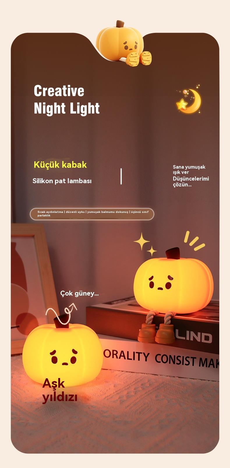 Tcherchi Kabak Gece Lambası, Sevimli Dokunmatik Sensör Lamba Silikon Gece Lambası