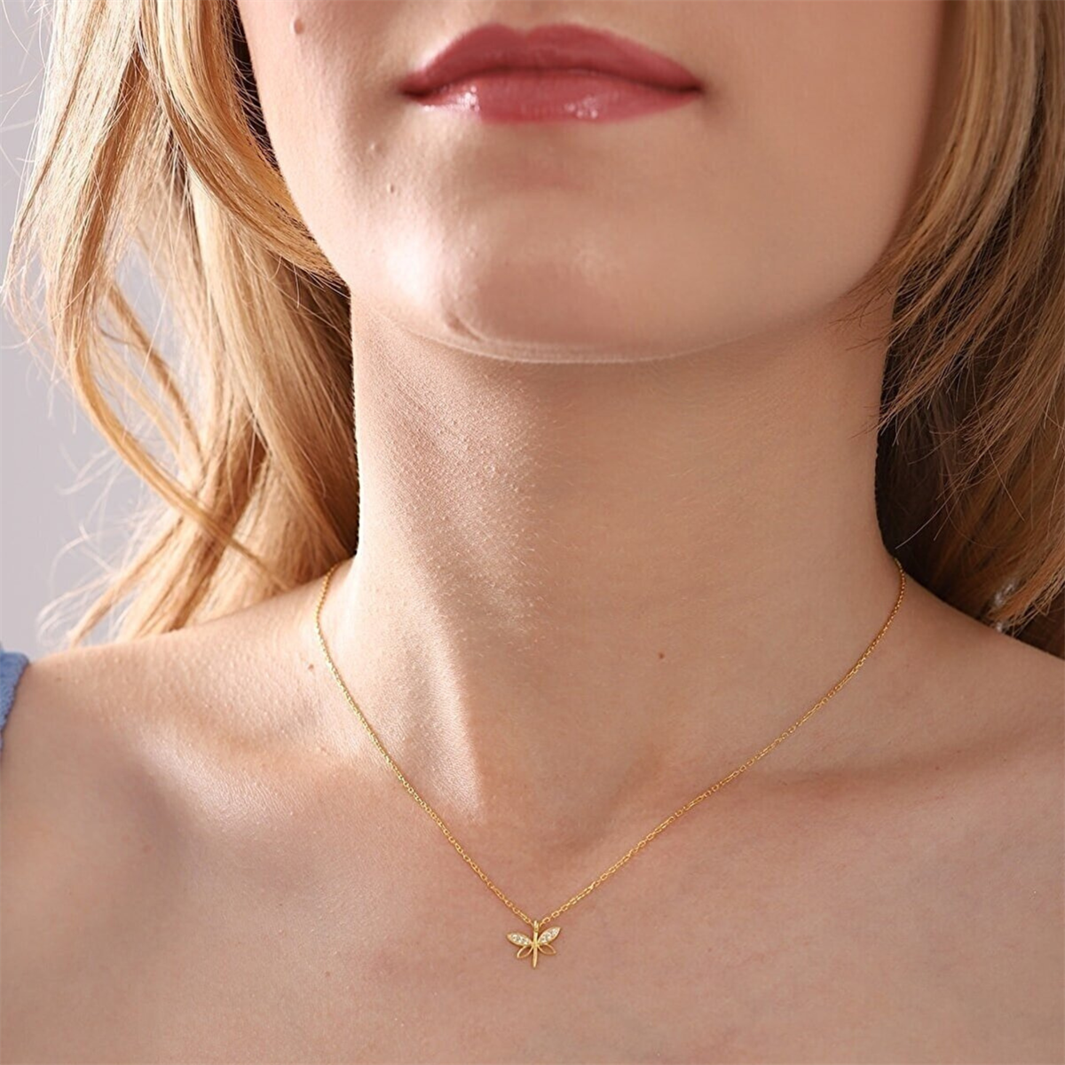 Tcherchi Kadın 925 Ayar Gümüş Zincirli Beyaz Zirkon Taşlı Minimal Yusufçuk Kolye bilsen3