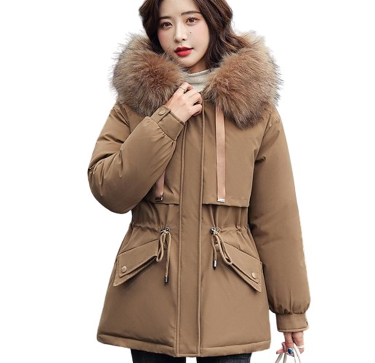 Tcherchi Kürk Yaka Kapüşonlu İçi Yünlü Kadın Mont