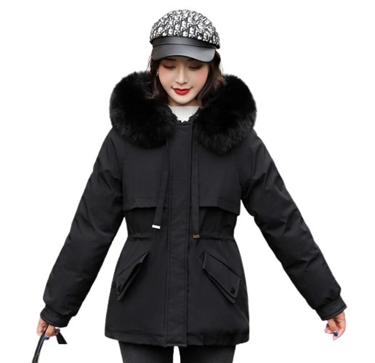 Tcherchi Kürk Yaka Kapüşonlu İçi Yünlü Kadın Mont