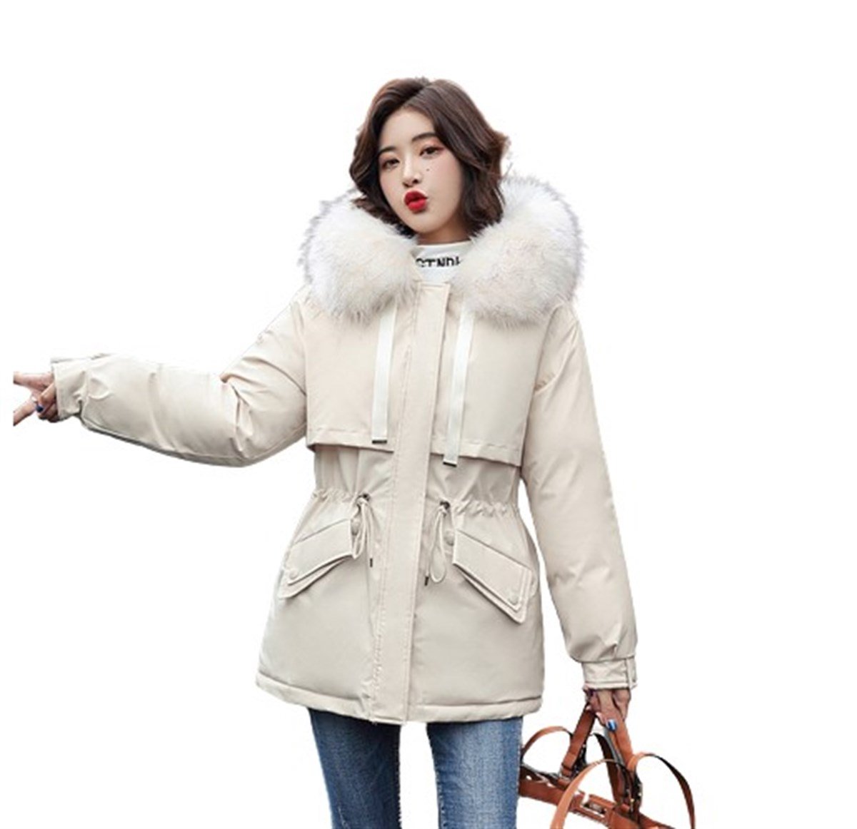 Tcherchi Kürk Yaka Kapüşonlu İçi Yünlü Kadın Mont