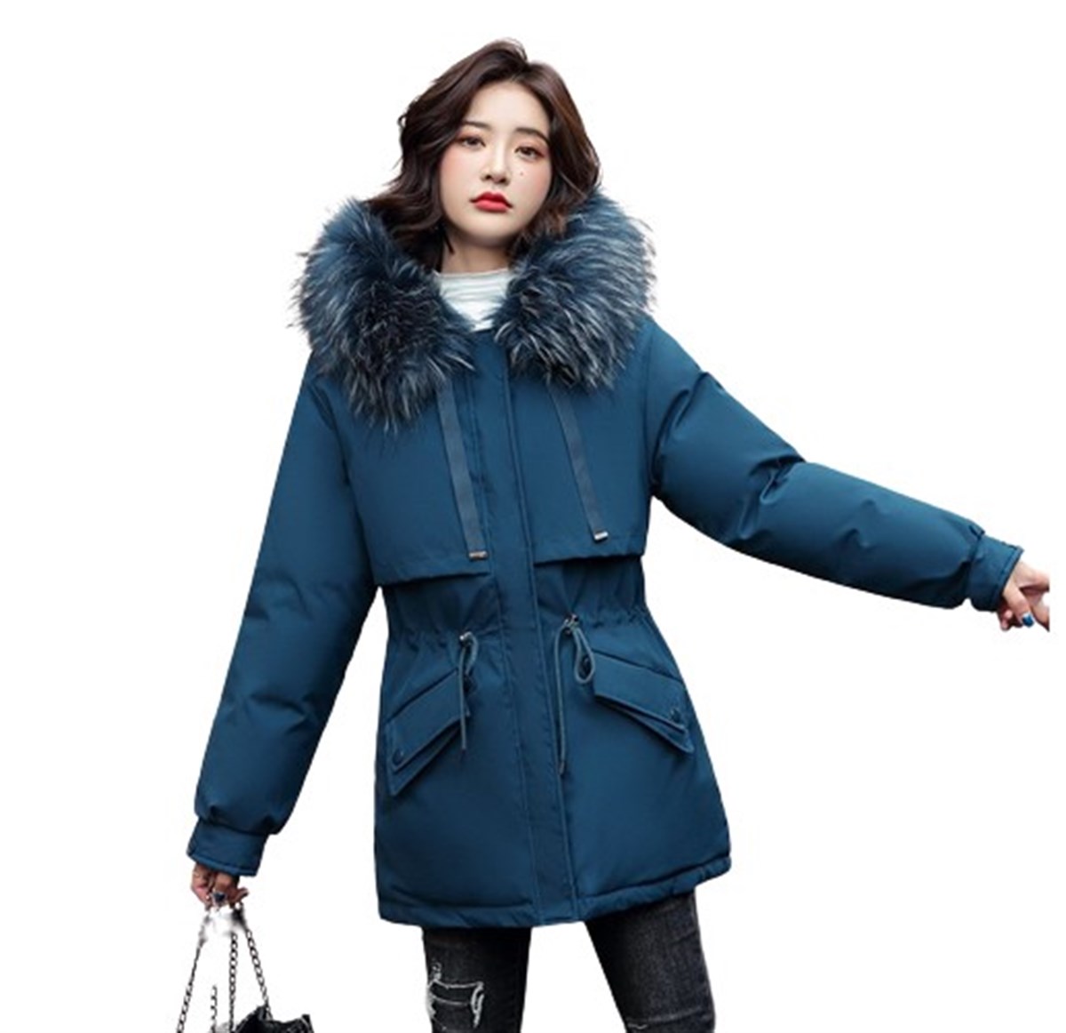 Tcherchi Kürk Yaka Kapüşonlu İçi Yünlü Kadın Mont