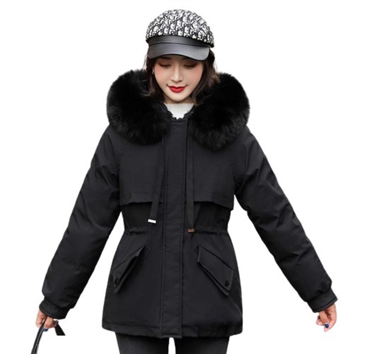 Tcherchi Kürk Yaka Kapüşonlu İçi Yünlü Kadın Mont