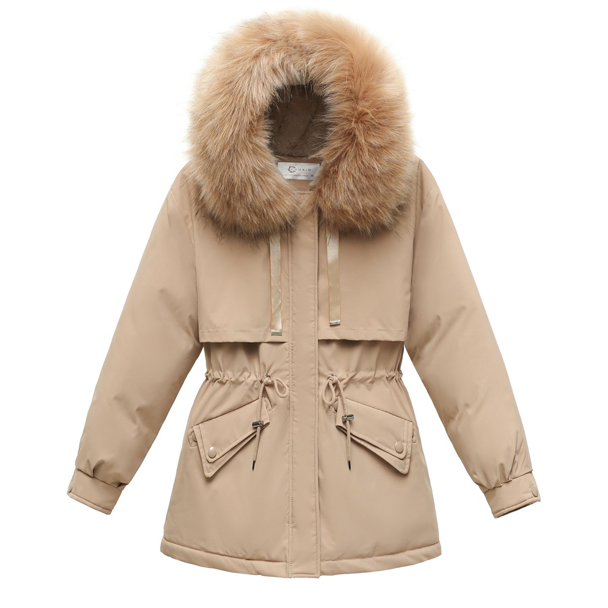 Tcherchi Kürk Yaka Kapüşonlu İçi Yünlü Kadın Mont