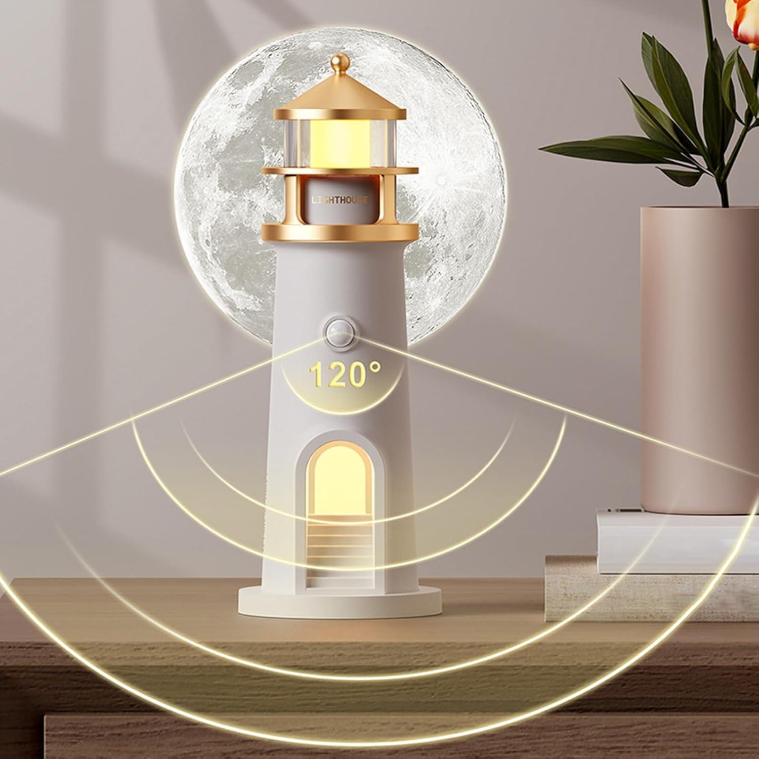 Tcherchi LED Deniz Feneri Ay Lambası Projektör Gece Lambası,Şarj Edilebilir Ay Işığı Projeksiyon Gece Lambası