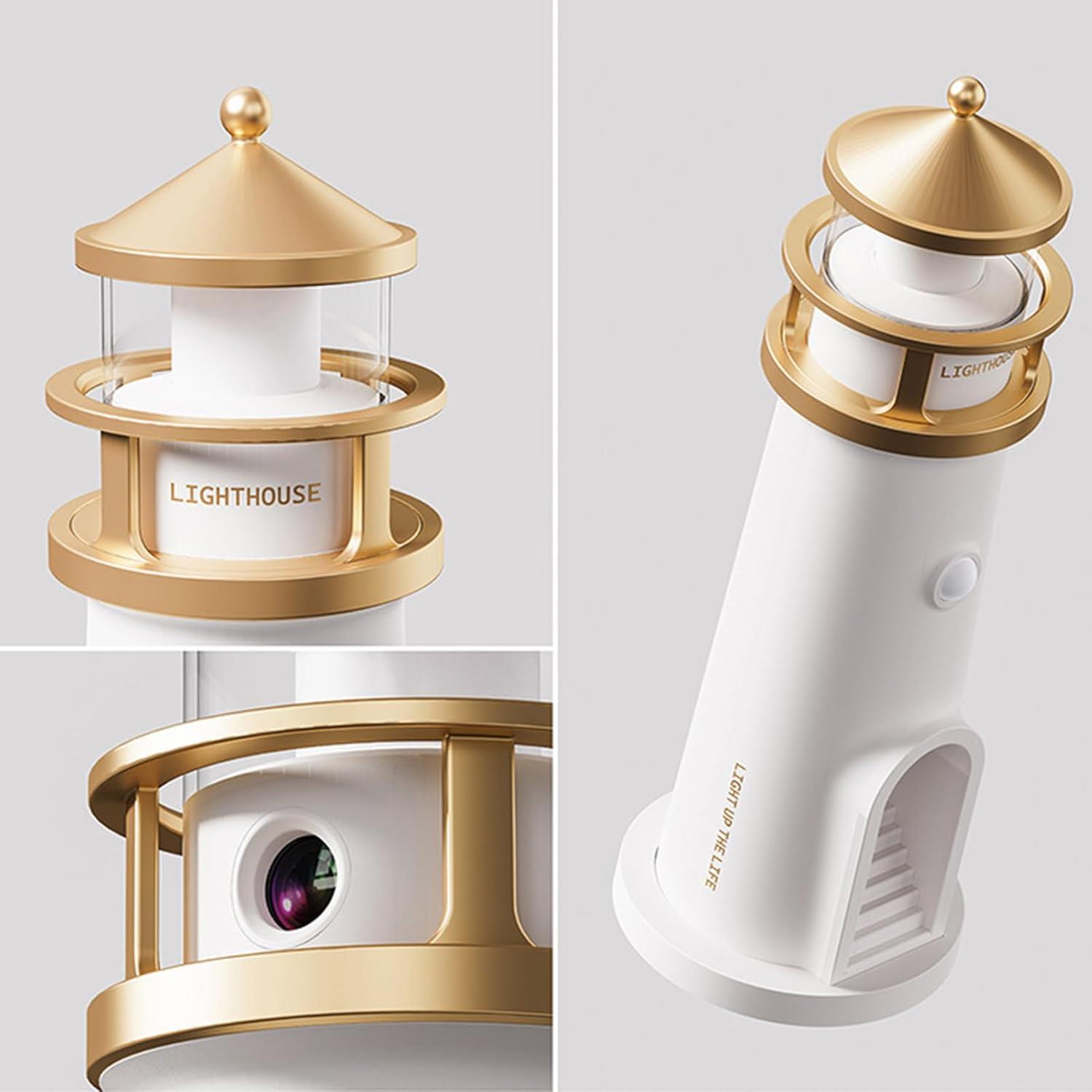 Tcherchi LED Deniz Feneri Ay Lambası Projektör Gece Lambası,Şarj Edilebilir Ay Işığı Projeksiyon Gece Lambası