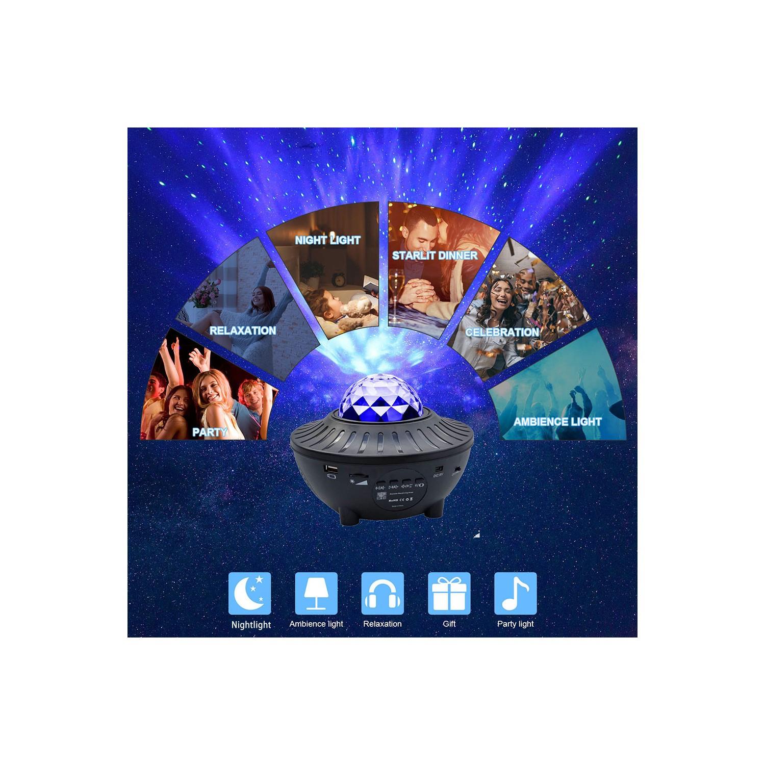 Tcherchi LED Işıklı Uzaktan Kumandalı Yıldızlı Projektör - Siyah 