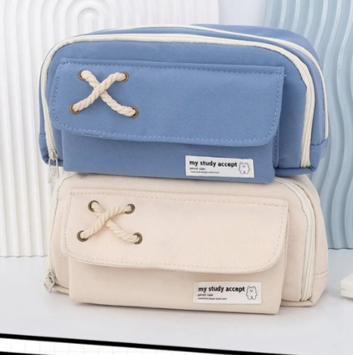 Tcherchi Öğrenciler İçin Tuval Büyük Kapasiteli Kawaii Okul Kalem Kutusu