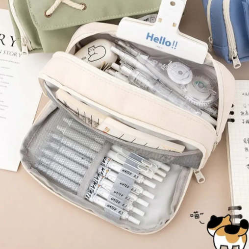 Tcherchi Öğrenciler İçin Tuval Büyük Kapasiteli Kawaii Okul Kalem Kutusu