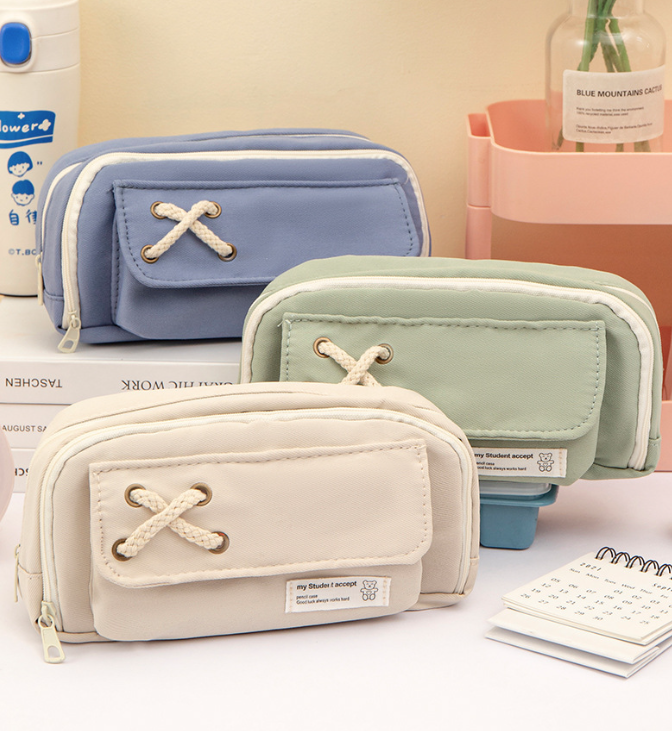 Tcherchi Öğrenciler İçin Tuval Büyük Kapasiteli Kawaii Okul Kalem Kutusu