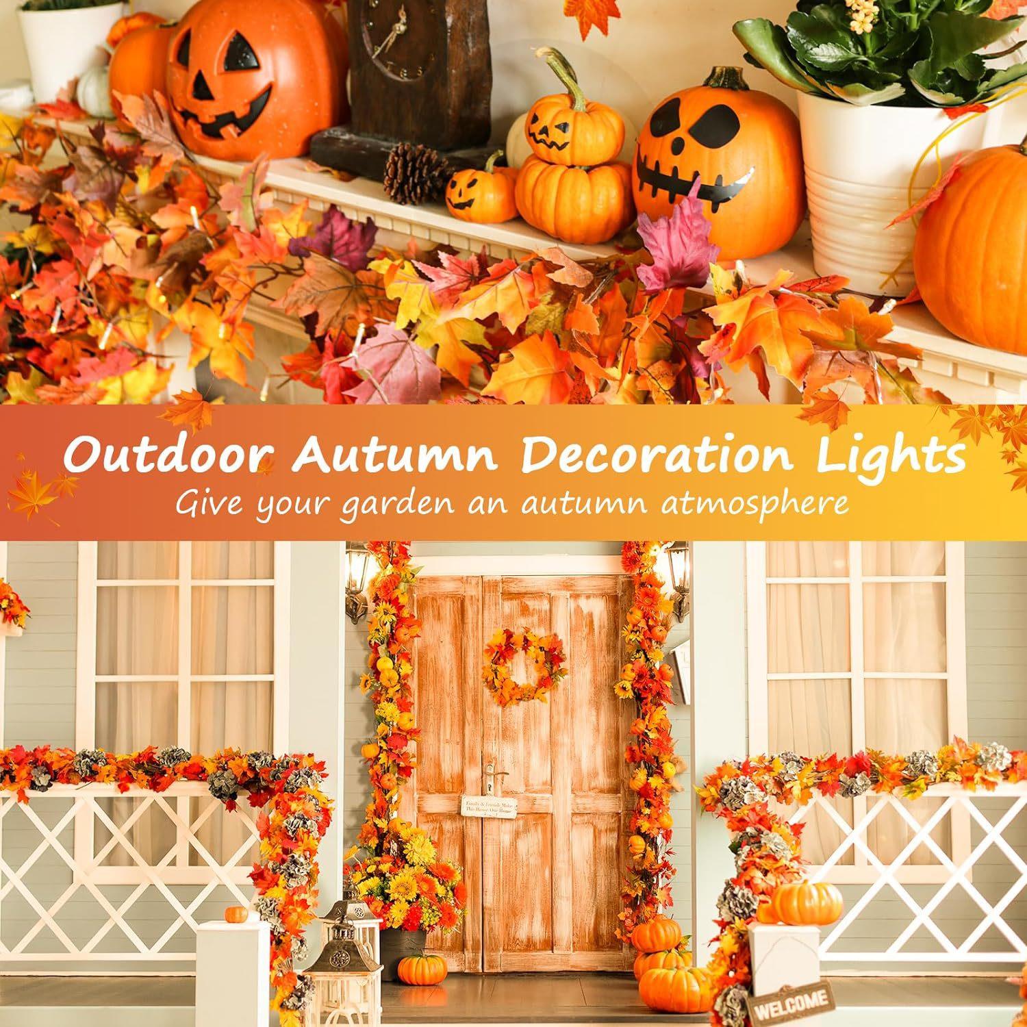 Tcherchi Sonbahar Ev Dekoru Akçaağaç Yaprak Kabak Feneri, 3D Kabak Sonbahar Yaprakları Çelenk Işıkları, Şömine İçin Uygun