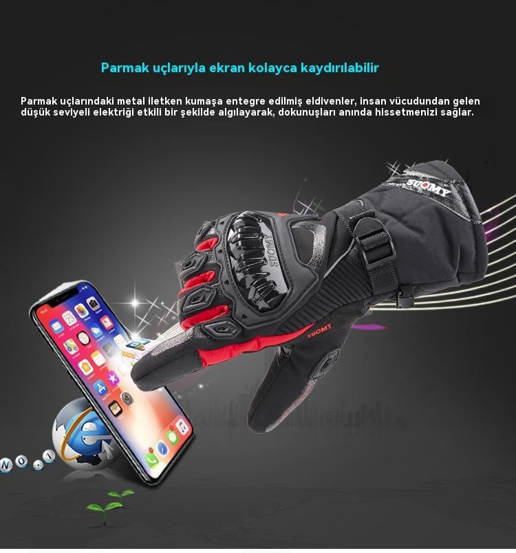 Tcherchi Su Geçirmez Dört Mevsim Kışlık Motosiklet Eldivenleri