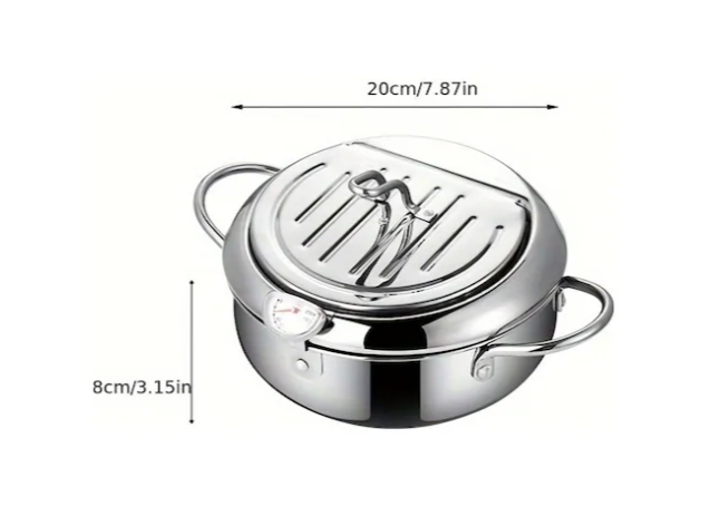 Tcherchi Termometreli Fritöz Tenceresi . Yağ Damlama Süzgeçli Kızartma Tenceresi, Pratik Kamp Mutfak Malzemesi