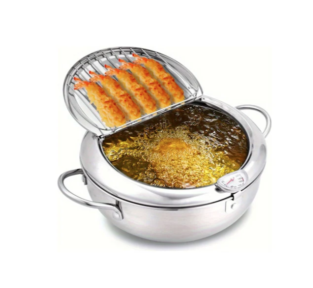 Tcherchi Termometreli Fritöz Tenceresi . Yağ Damlama Süzgeçli Kızartma Tenceresi, Pratik Kamp Mutfak Malzemesi