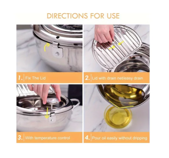 Tcherchi Termometreli Fritöz Tenceresi . Yağ Damlama Süzgeçli Kızartma Tenceresi, Pratik Kamp Mutfak Malzemesi