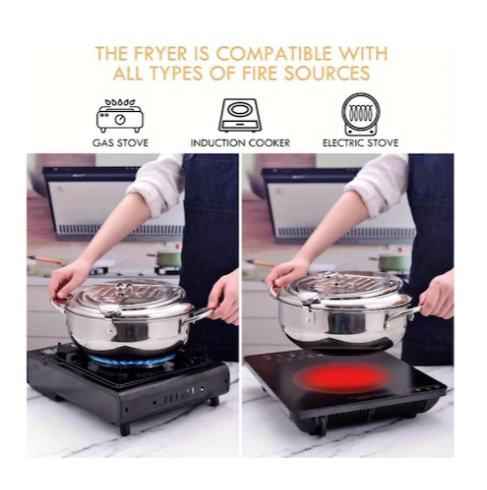 Tcherchi Termometreli Fritöz Tenceresi . Yağ Damlama Süzgeçli Kızartma Tenceresi, Pratik Kamp Mutfak Malzemesi