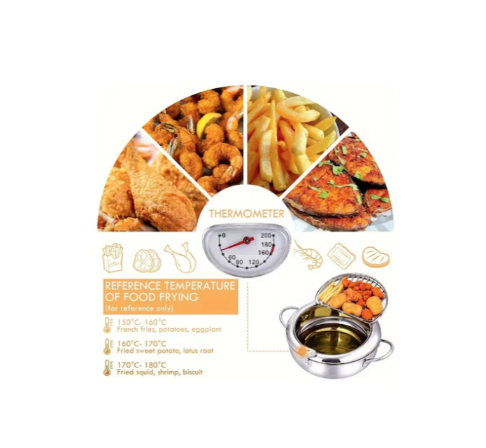 Tcherchi Termometreli Fritöz Tenceresi . Yağ Damlama Süzgeçli Kızartma Tenceresi, Pratik Kamp Mutfak Malzemesi