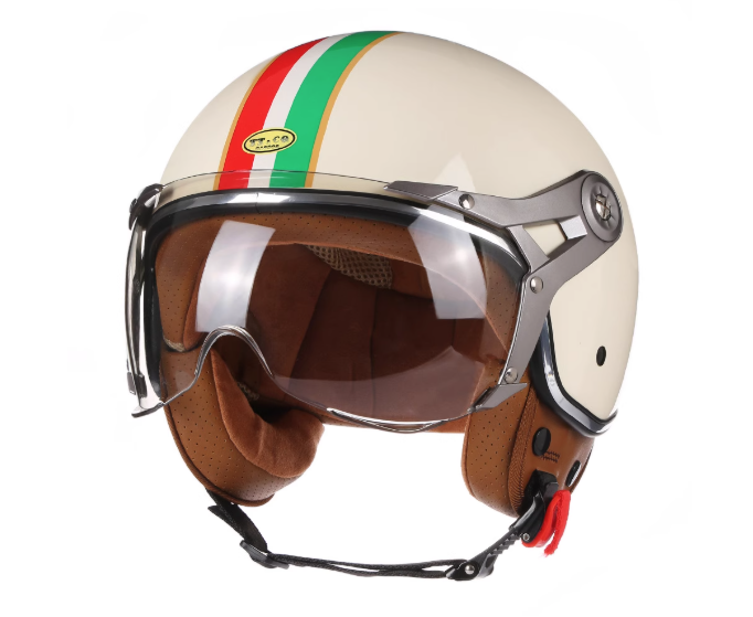 Tcherchi Vintage Chopper Motosiklet Açık Yüz Kaskı Bej 