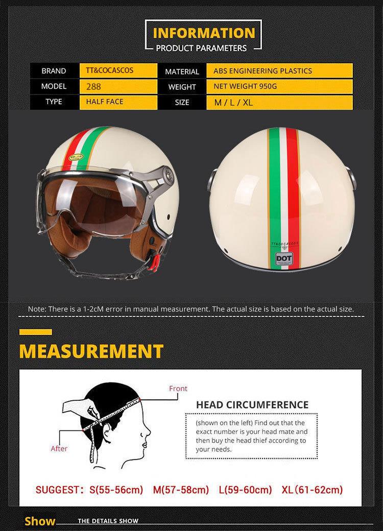 Tcherchi Vintage Chopper Motosiklet Açık Yüz Kaskı Bej 