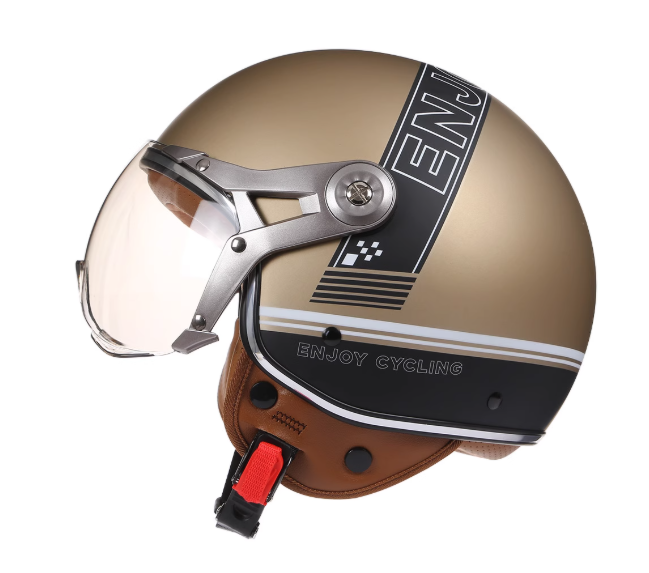 Tcherchi Vintage Chopper Motosiklet Açık Yüz Kaskı Bej 